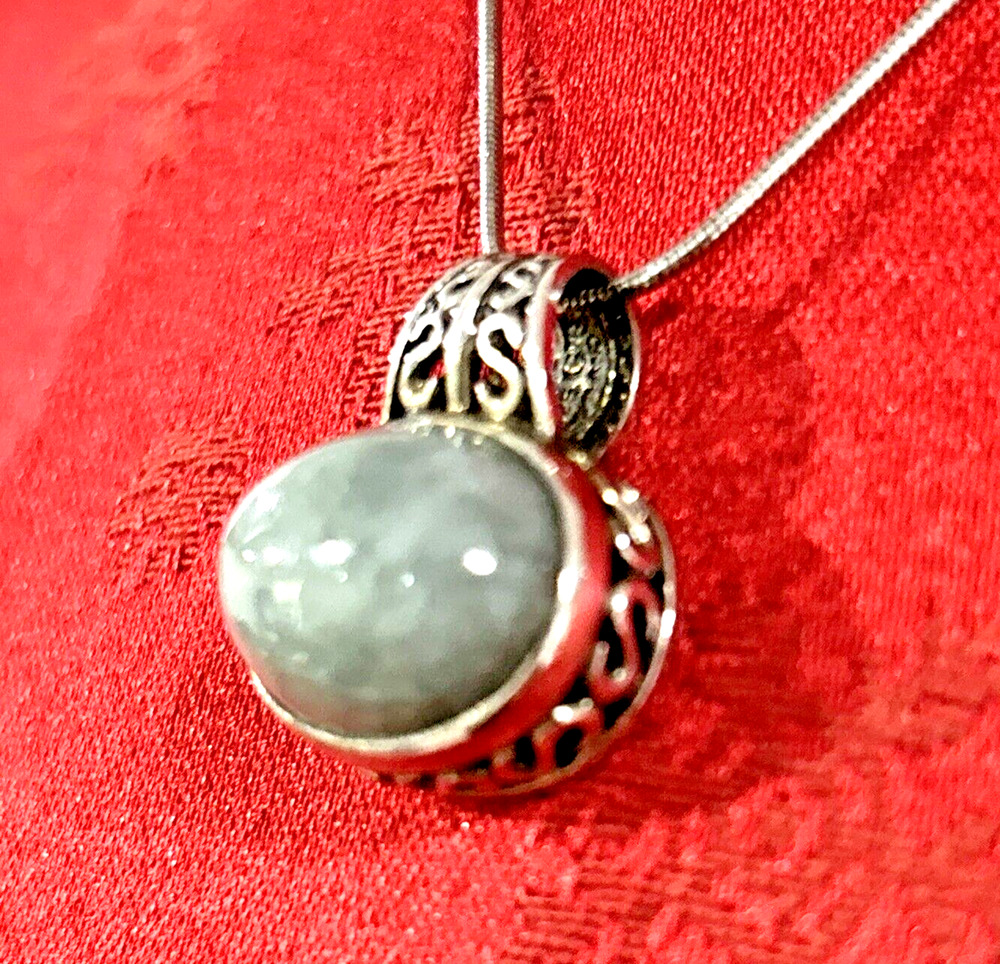 Signed 925 Barse Sterling Silver Chain & Gray Stone Pendant Necklace Ornate Chic